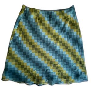 Vintage 90s Ann Taylor A-Line Green Multi Checked Skirt Fully Lined SIZE 8 1990s